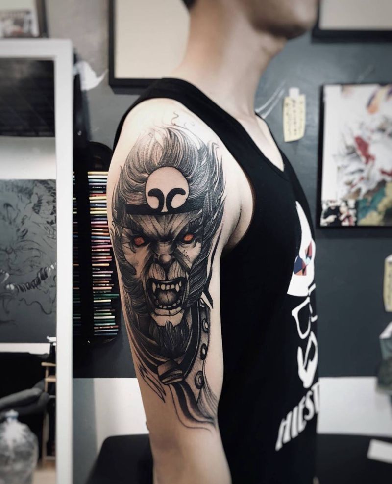 斗战神纹身图片_鬼神人物动物习俗传统清新写实手臂肩部成品纹身图案