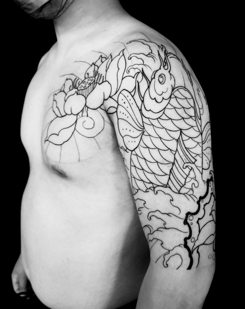 半胛纹身图片_肩部手臂新传统老传统纹身图案