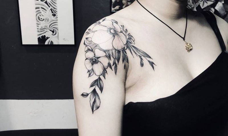 小清新花卉纹身图片_植物静物清新肩部颈部手臂胸部成品纹身图案