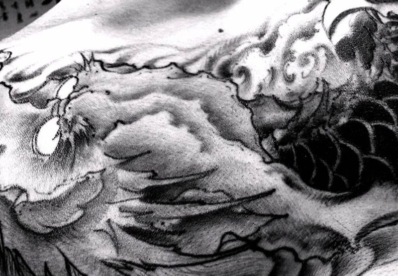 龙  遮盖作品未完成待续……纹身图片_国画传统习俗动物鬼神胸部成品手稿纹身图案