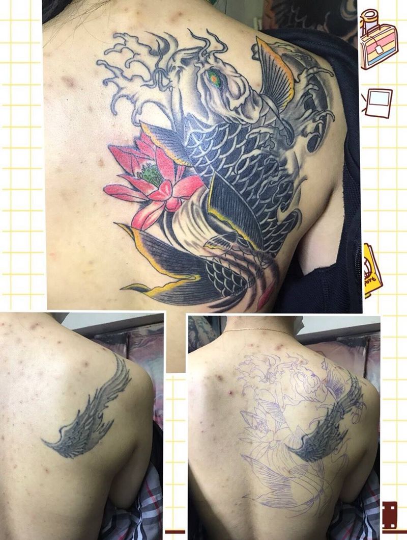 鲤鱼纹身遮盖原有图案纹身图片