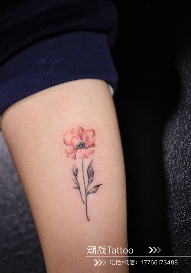 素雅花朵纹身图片_成品手臂清新植物小清新纹身图案
