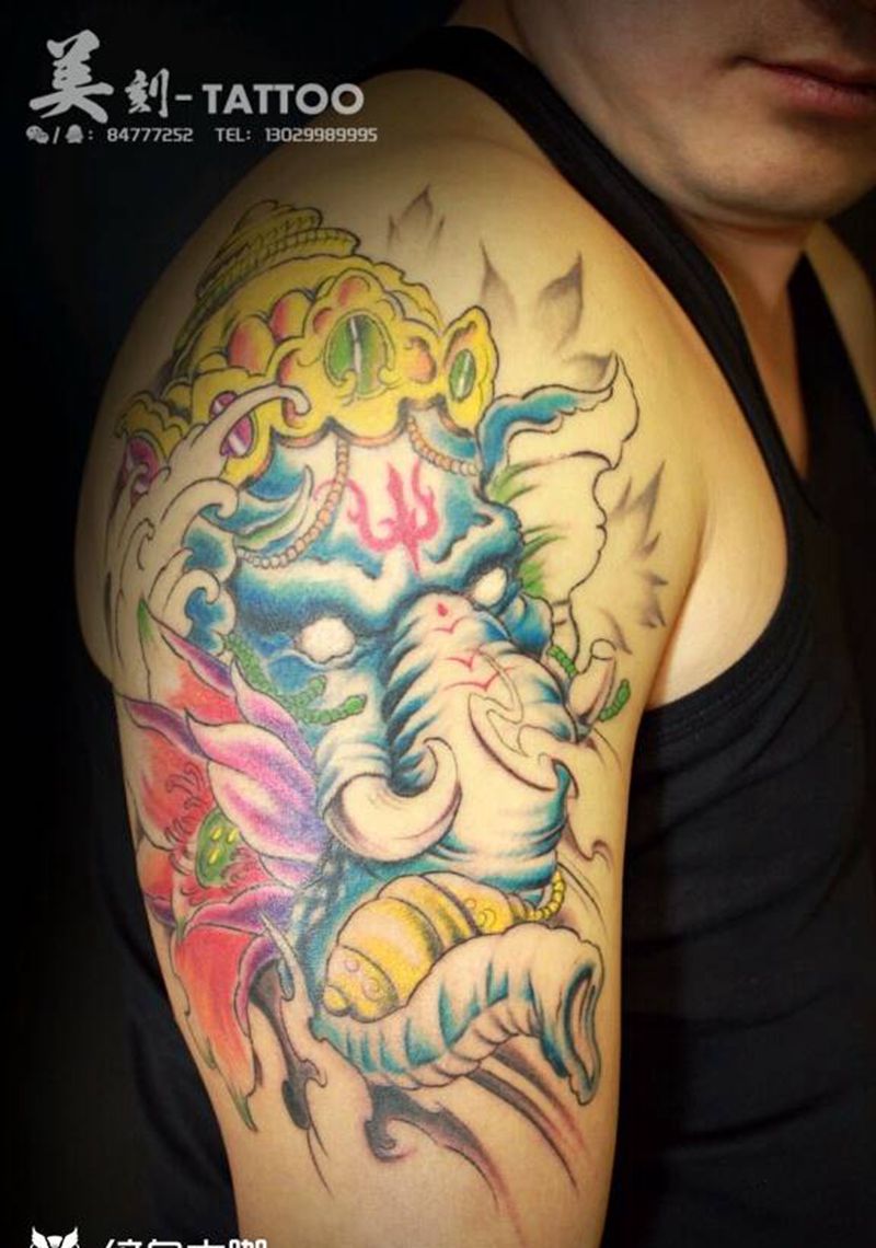 象神纹身图片_手臂欧美传统动物鬼神成品纹身图案