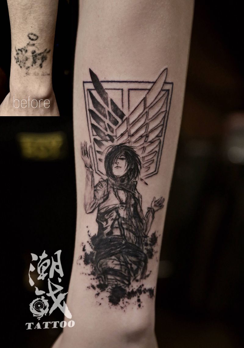 纹身遮盖纹身图片_手臂水墨欧美写实遮盖纹身图案