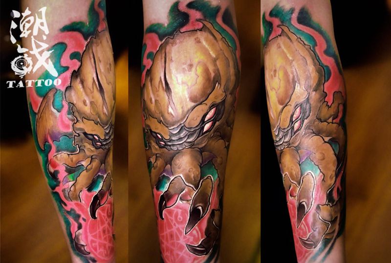 章鱼哥纹身图片_手臂New School纹身图案