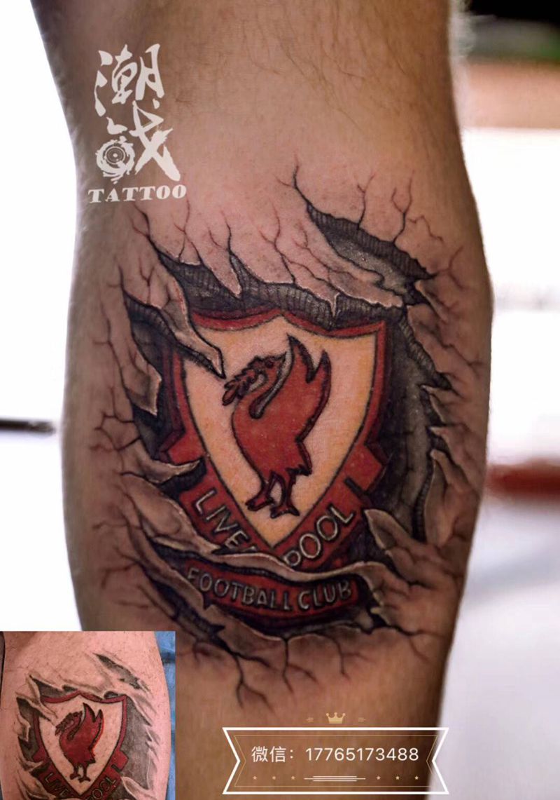 美化纹身图片_腿部欧美写实裂纹美化纹身图案