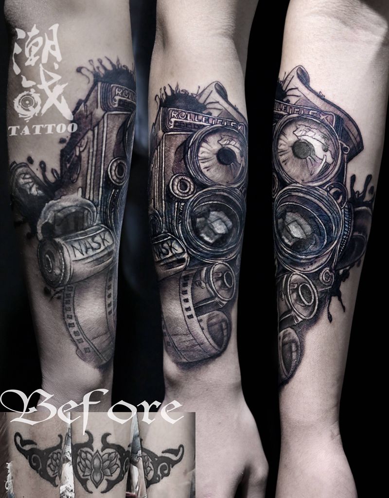 纹身遮盖纹身图片_手臂欧美写实遮盖纹身图案