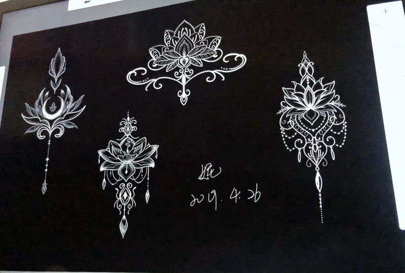 女人味纹身图片_手臂腿部点刺几何莲花纹身图案