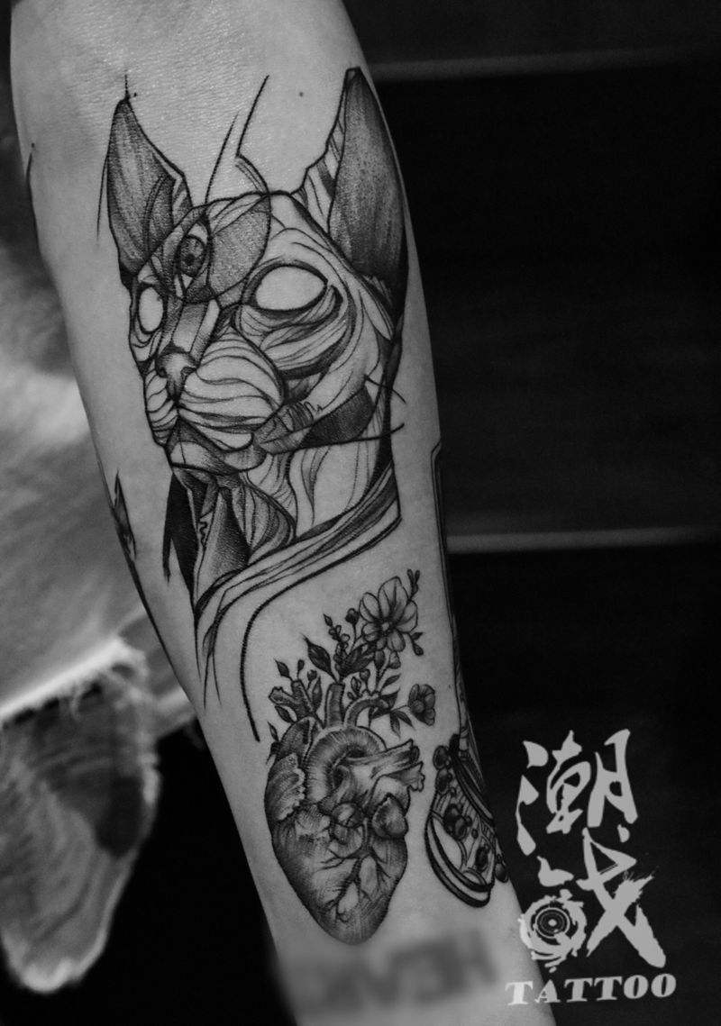 小暗黑纹身图片_手臂欧美写实Old School暗黑纹身图案