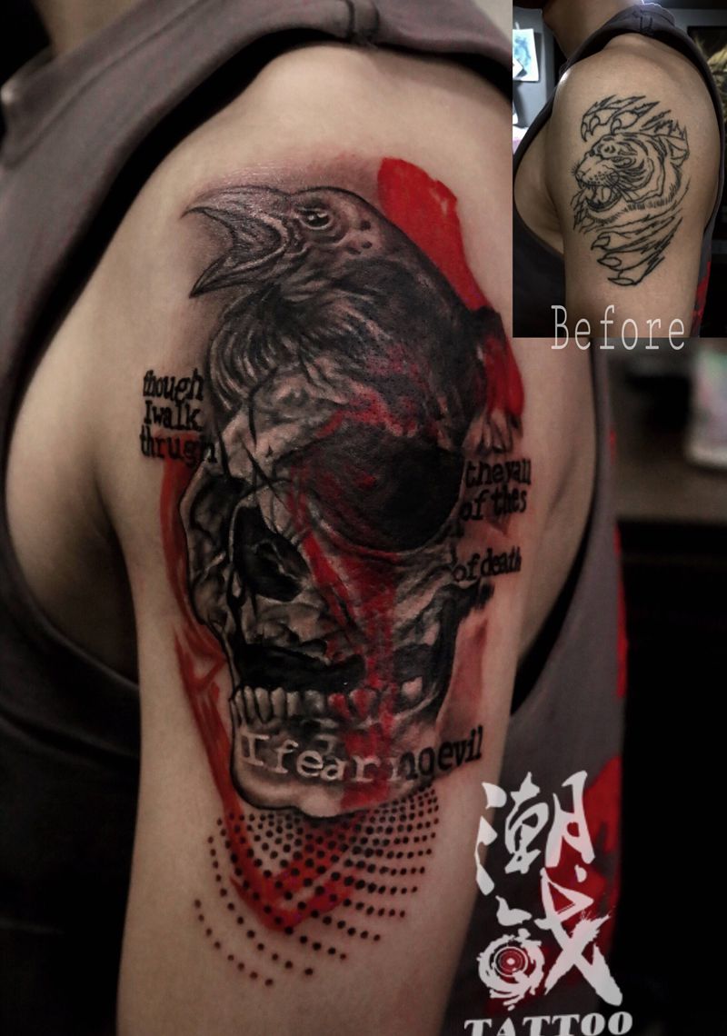 遮盖纹身图片_手臂欧美写实水彩遮盖纹身图案