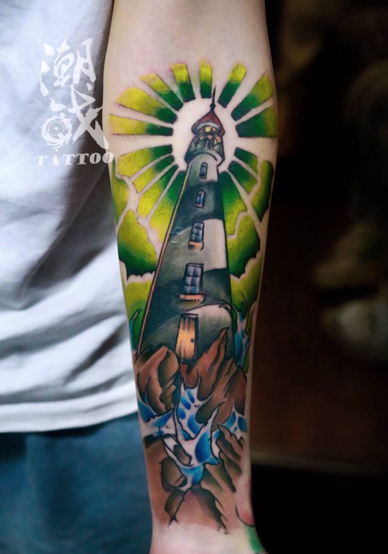 灯塔纹身图片_手臂Old School纹身图案