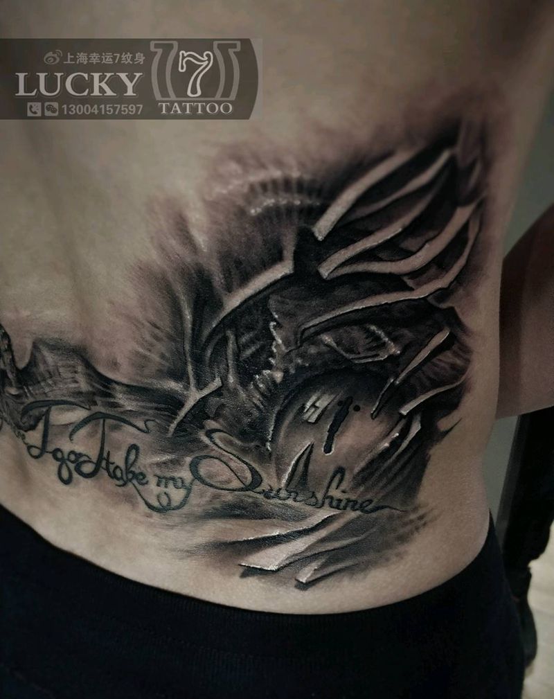 修改|暗黑|兽眼|幸运7纹身纹身图片_腰部原创修改成品纹身图案
