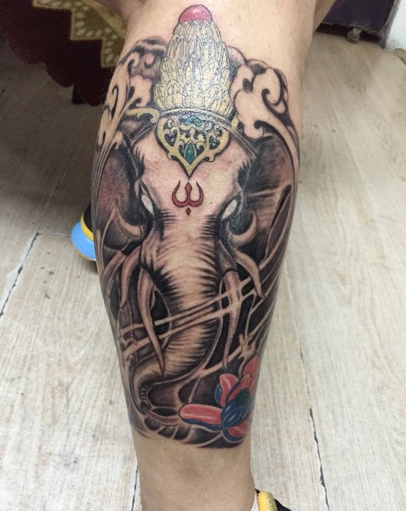 小腿象神纹身图片