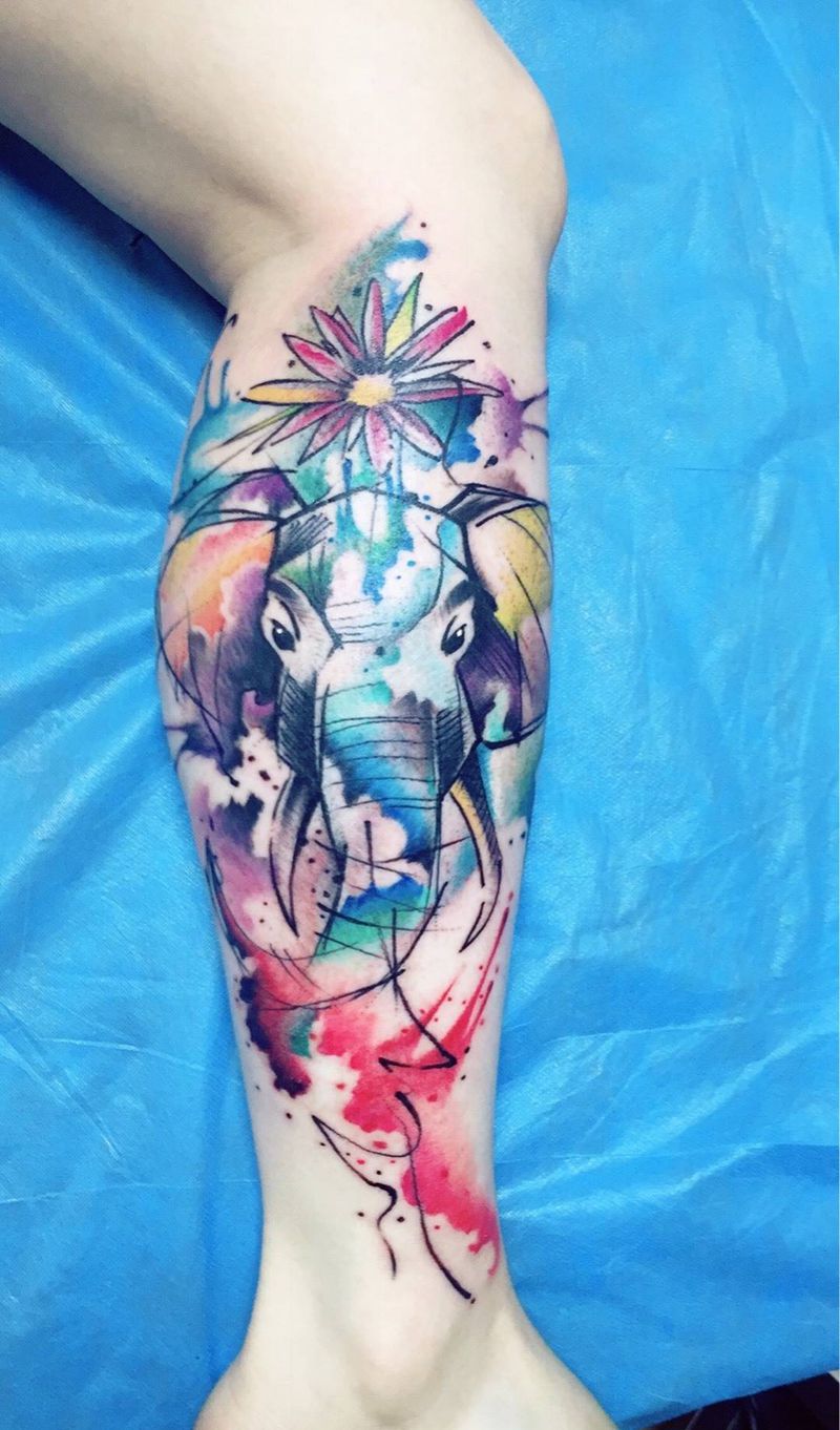 水彩泼墨作品。纹身图片