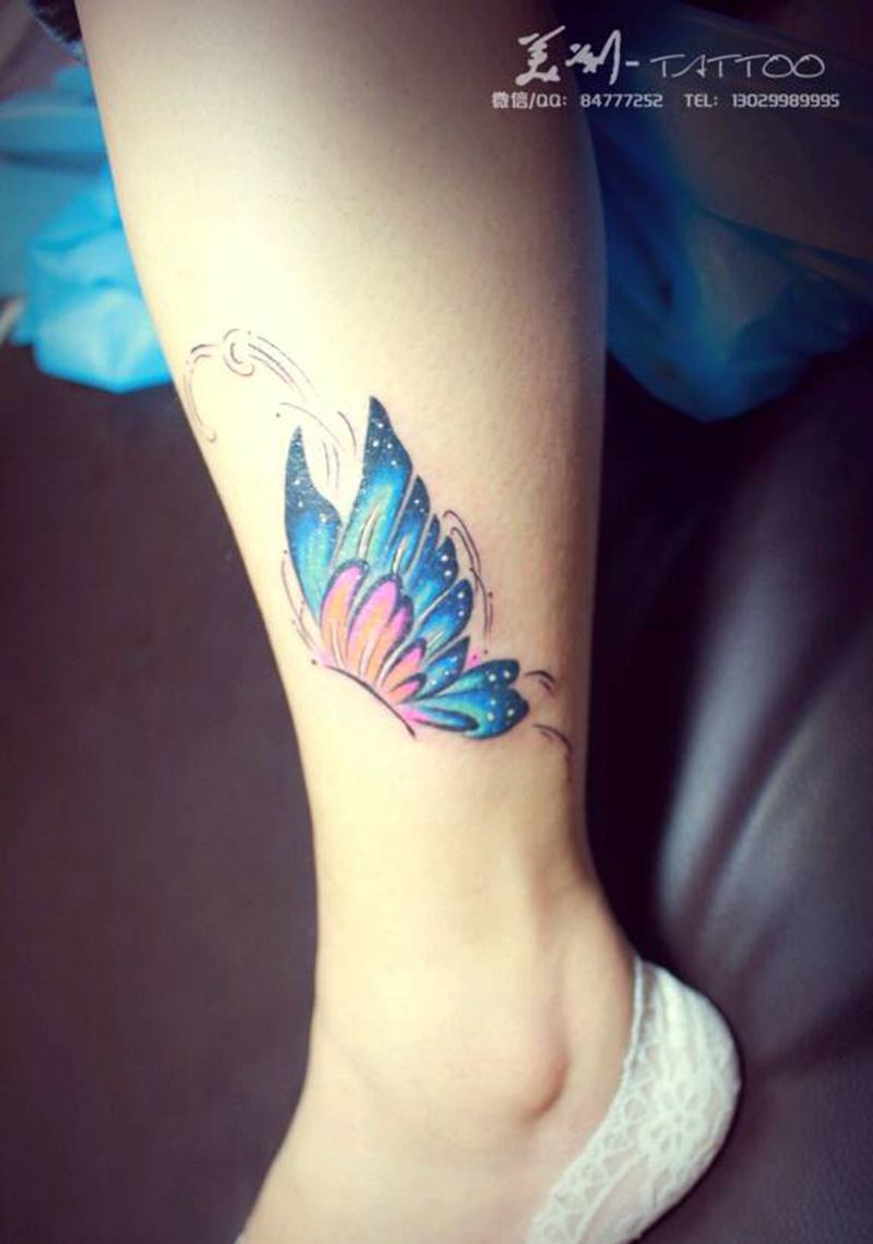 蝴蝶纹身图片_腰部手臂腿部欧美清新动物植物成品纹身图案
