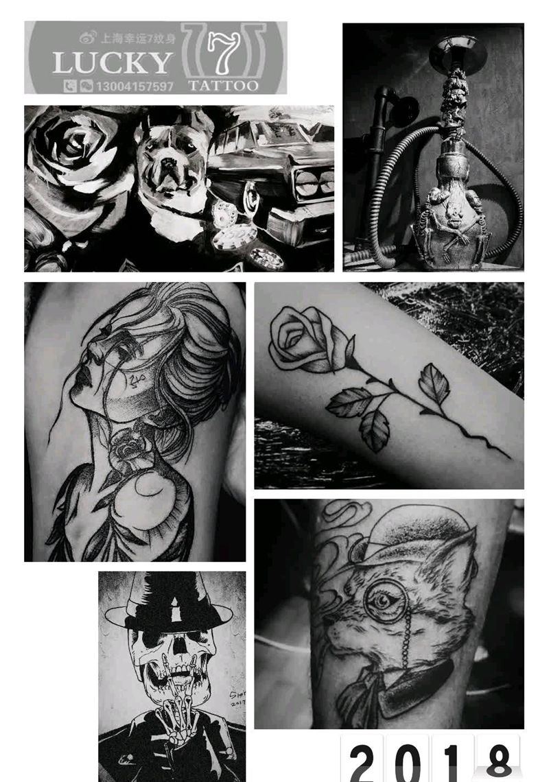 女神|玫瑰|狐狸|幸运7纹身纹身图片_欧美暗黑成品纹身图案