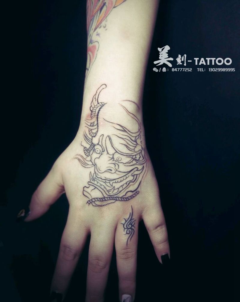 般若，未完成纹身图片_手部传统人物鬼神成品纹身图案