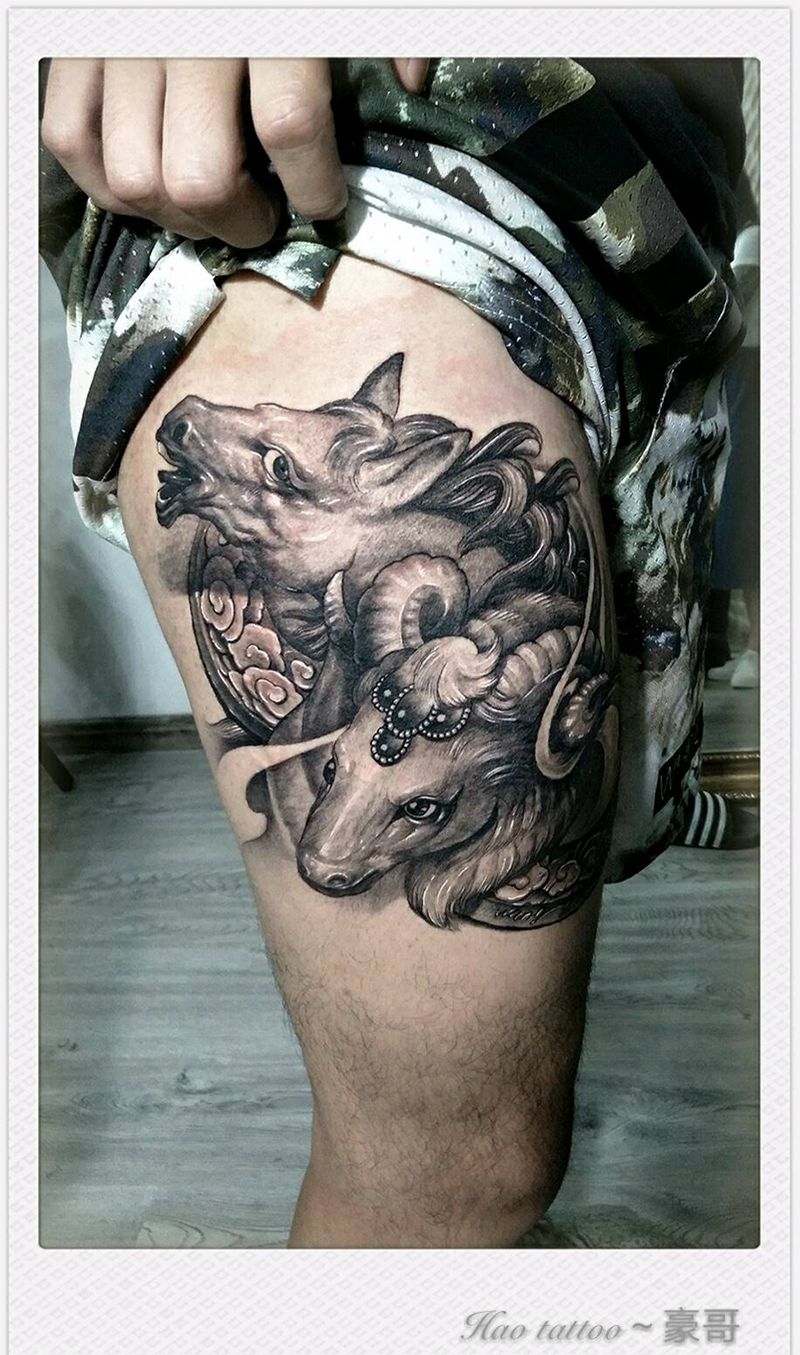 生肖，马，羊纹身图片