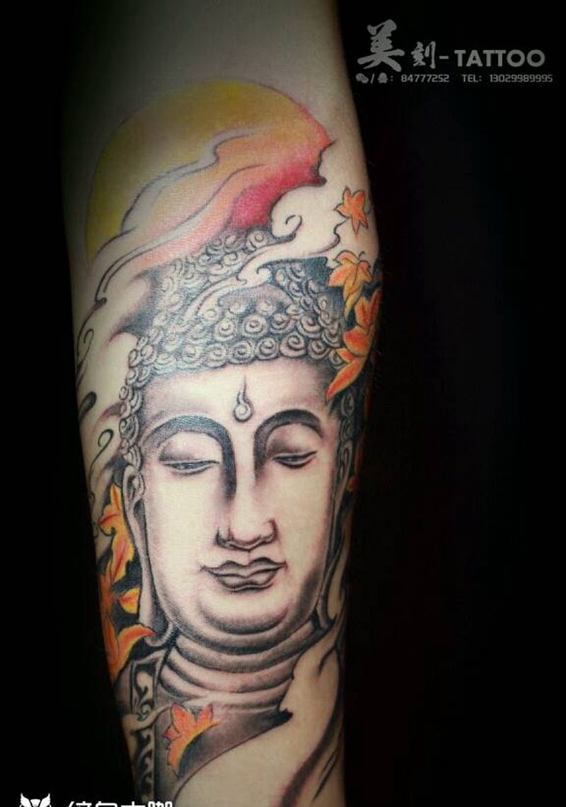 佛头纹身图片_手臂传统国画人物鬼神成品纹身图案