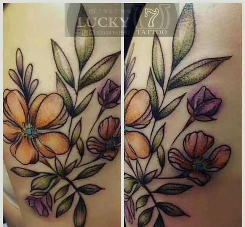 花卉|幸运7纹身纹身图片_手臂欧美清新植物彩色成品纹身图案