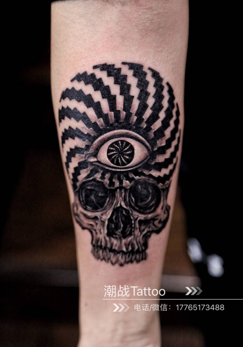 第三只眼纹身图片_成品手臂欧美写实几何纹身图案