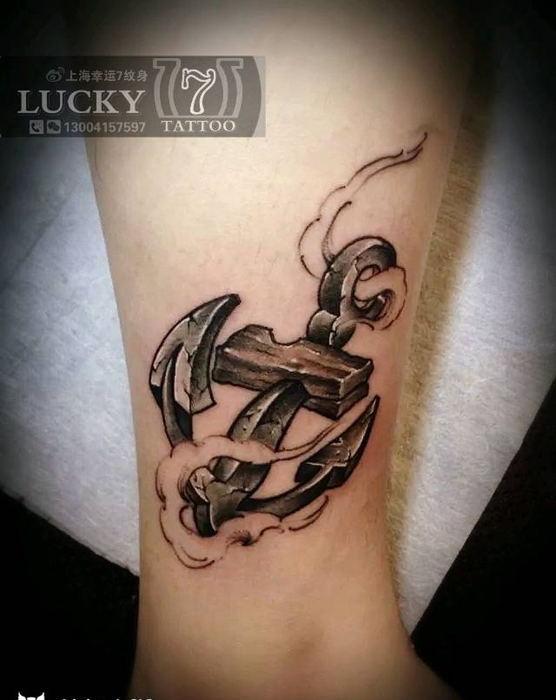 船锚|幸运7纹身纹身图片_脚部欧美成品纹身图案