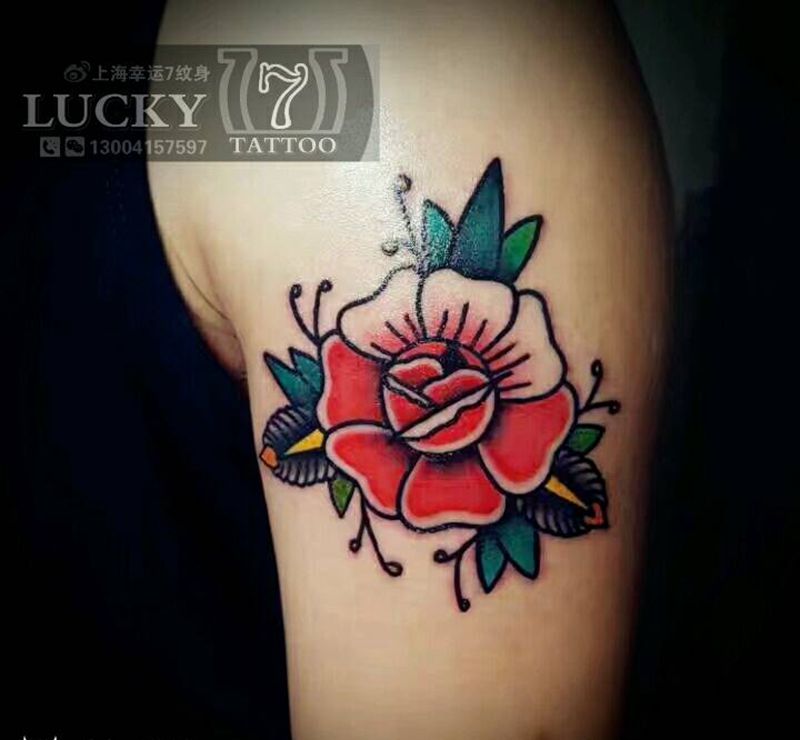 花卉|幸运7纹身纹身图片_手臂植物原创彩色成品纹身图案