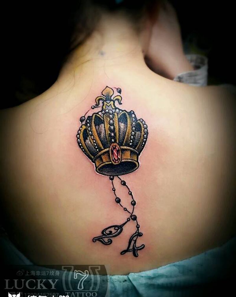 皇冠|幸运7纹身纹身图片_背部原创彩色成品纹身图案