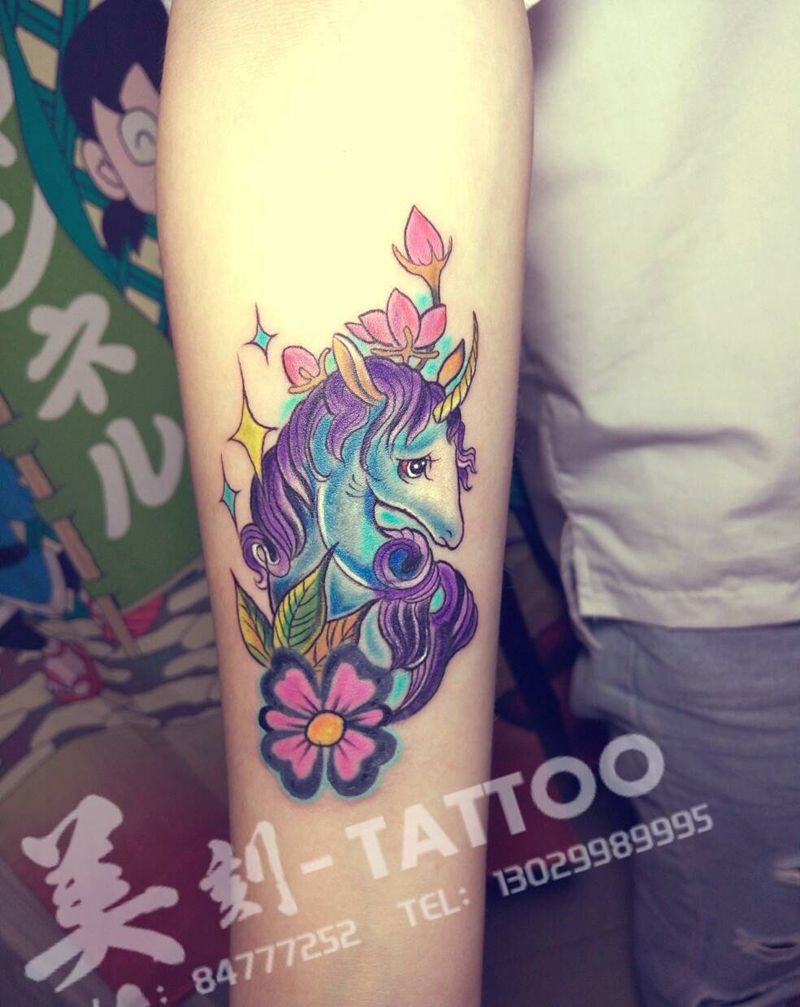 修改遮盖。独角兽纹身图片_手臂欧美动物成品纹身图案