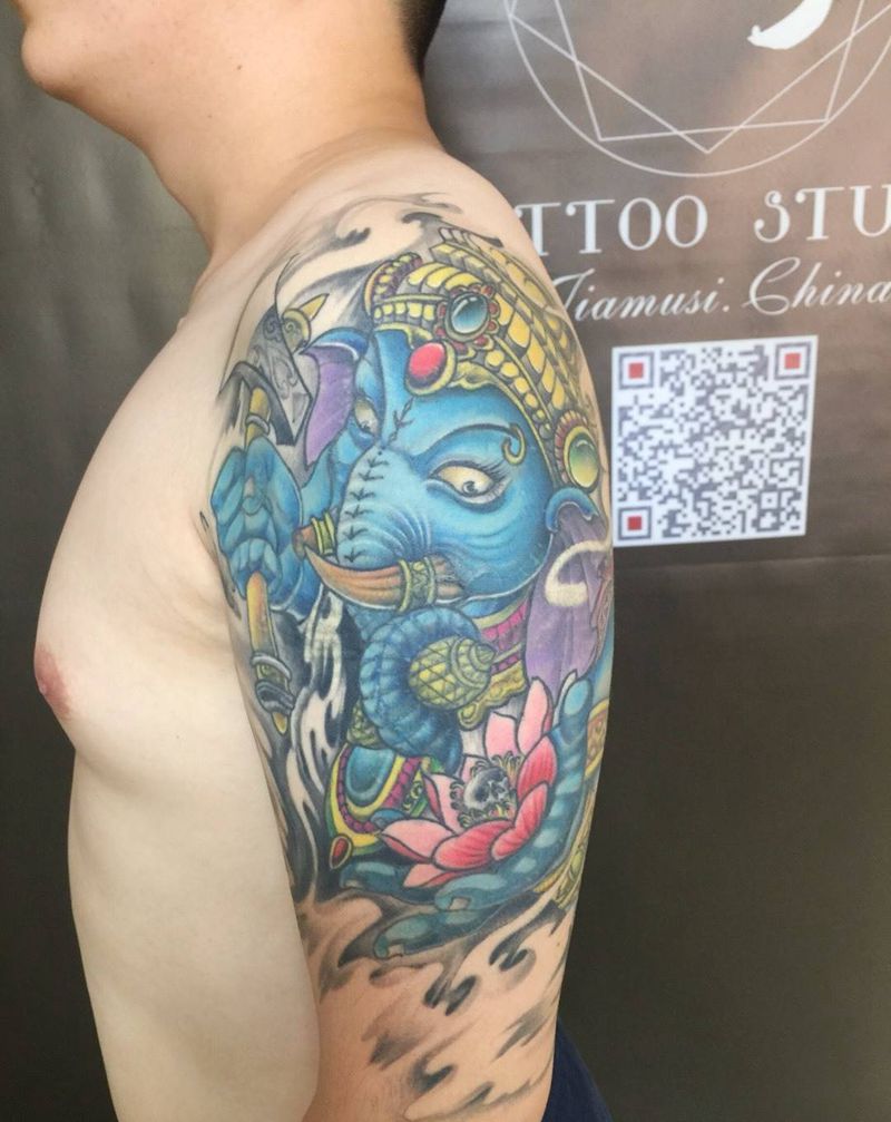象财神遮盖作品纹身图片