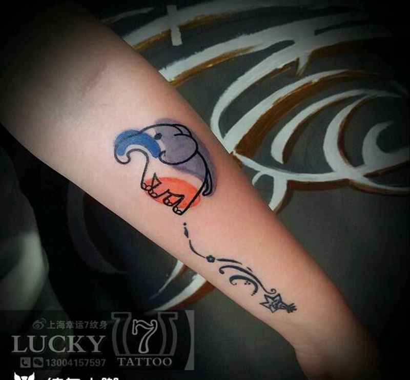 小象|幸运7纹身纹身图片_手臂图腾彩色成品纹身图案