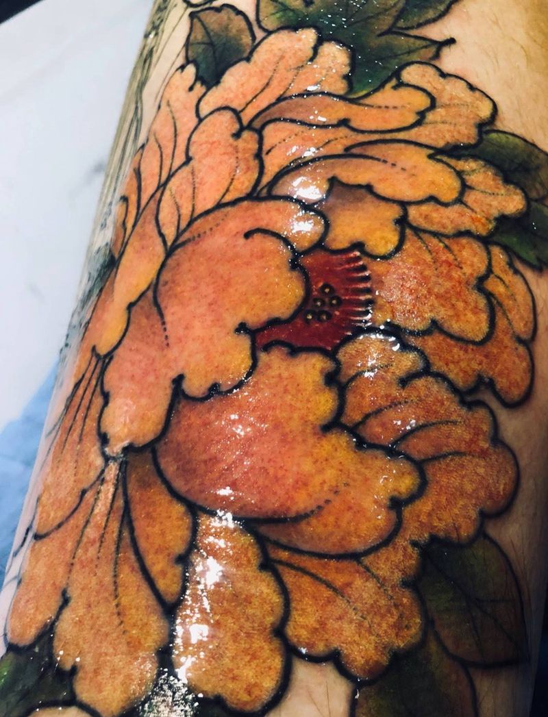 黄牡丹纹身图片_原创植物静物国画传统手臂脚部成品纹身图案