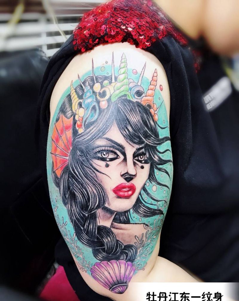 美人鱼头像纹身图片