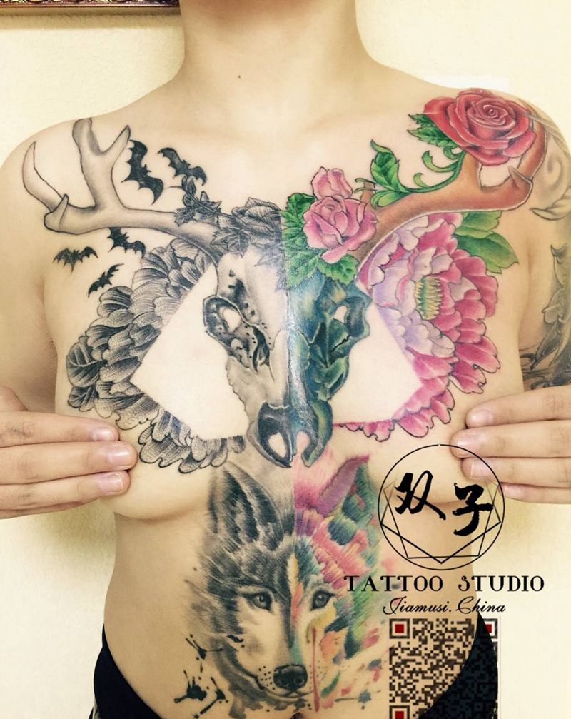 点刺花胸纹身图片