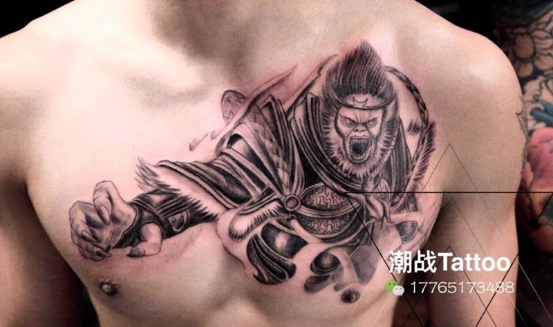 齐天大圣纹身图片_成品胸部习俗人物孙悟空纹身图案