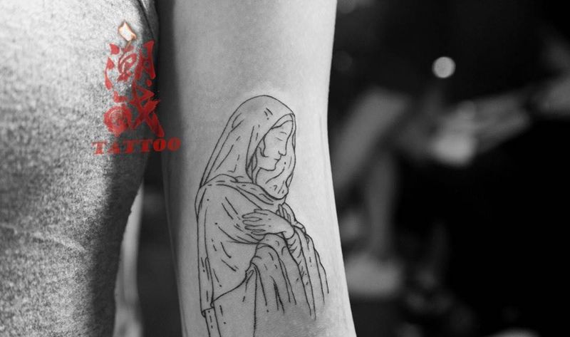 圣母纹身图片_成品手臂欧美写实人物纹身图案