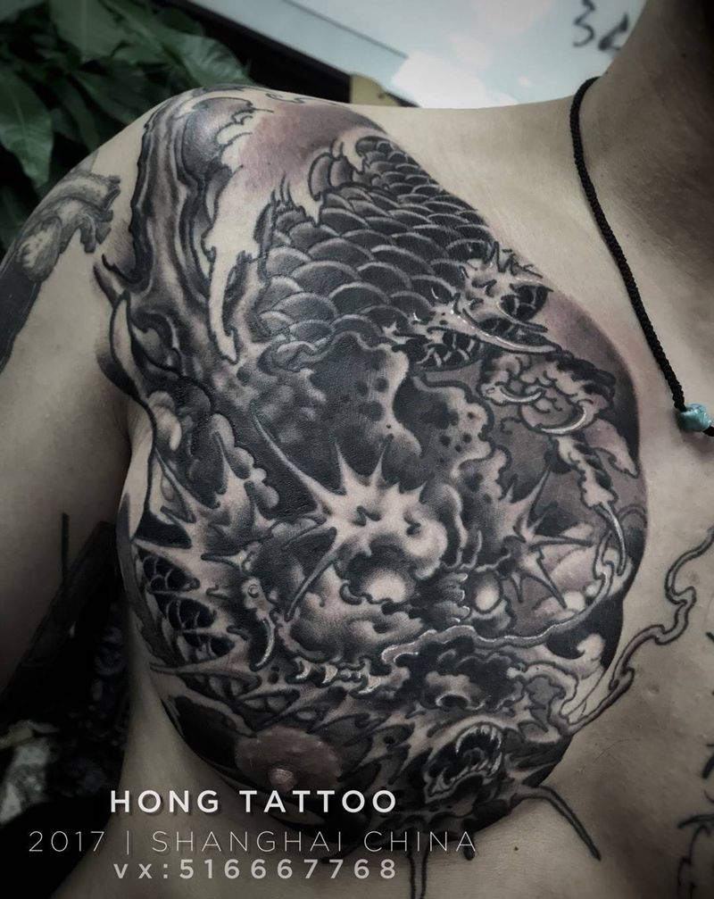龙纹身半胛  寓意着智慧、力量