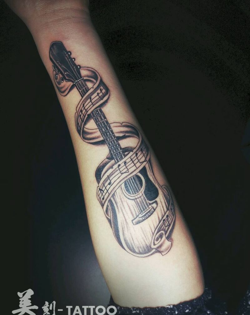 吉他纹身图片_手臂欧美静物成品纹身图案