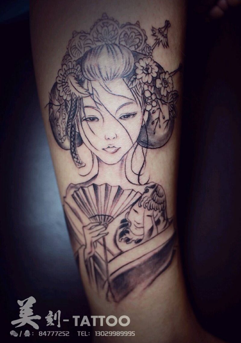《艺妓》纹身图片_肩部手臂传统习俗国画贴纸人物原创成品纹身图案