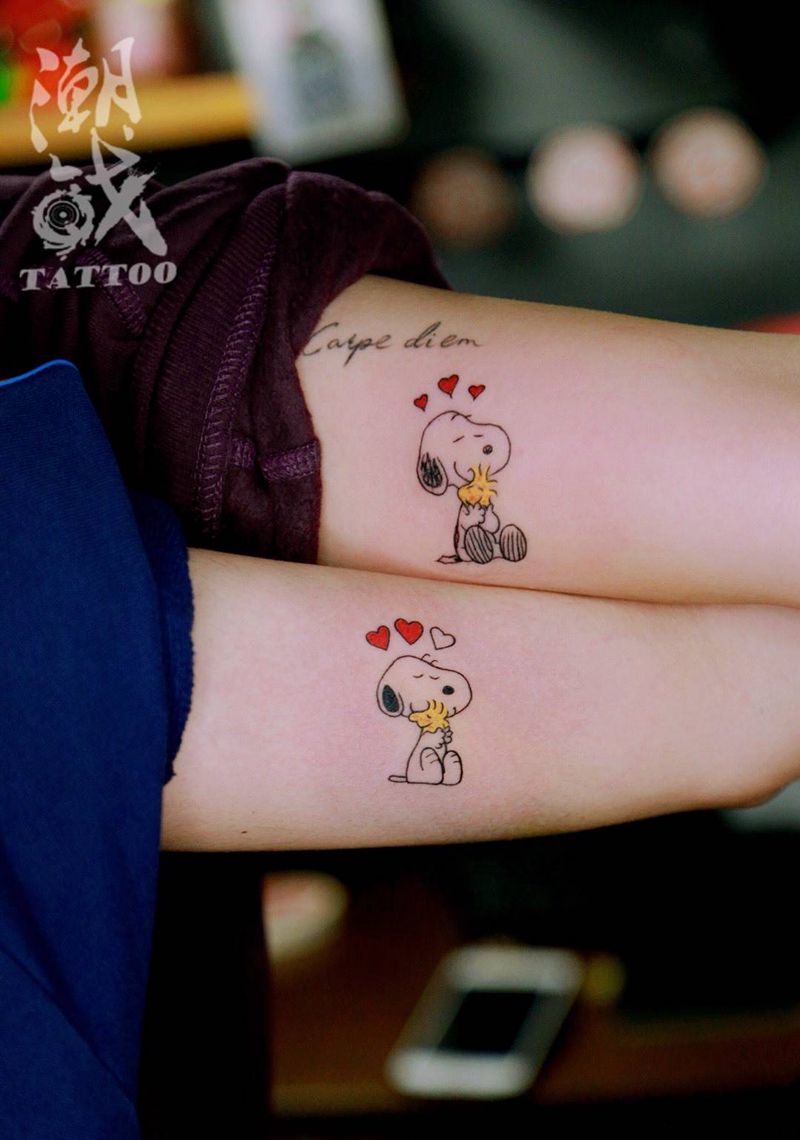 萌萌哒纹身图片_手臂New School史努比可爱闺蜜纹身图案