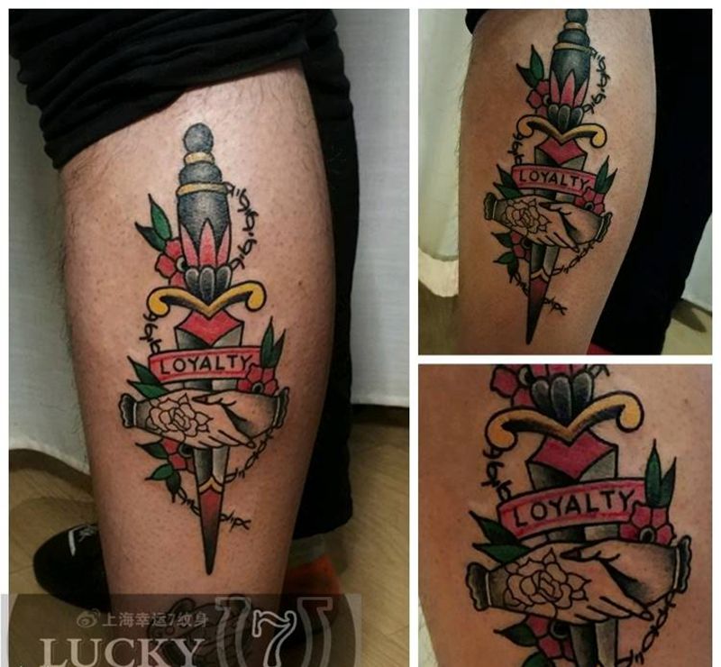 Oldschool纹身纹身图片_腿部欧美彩色成品纹身图案