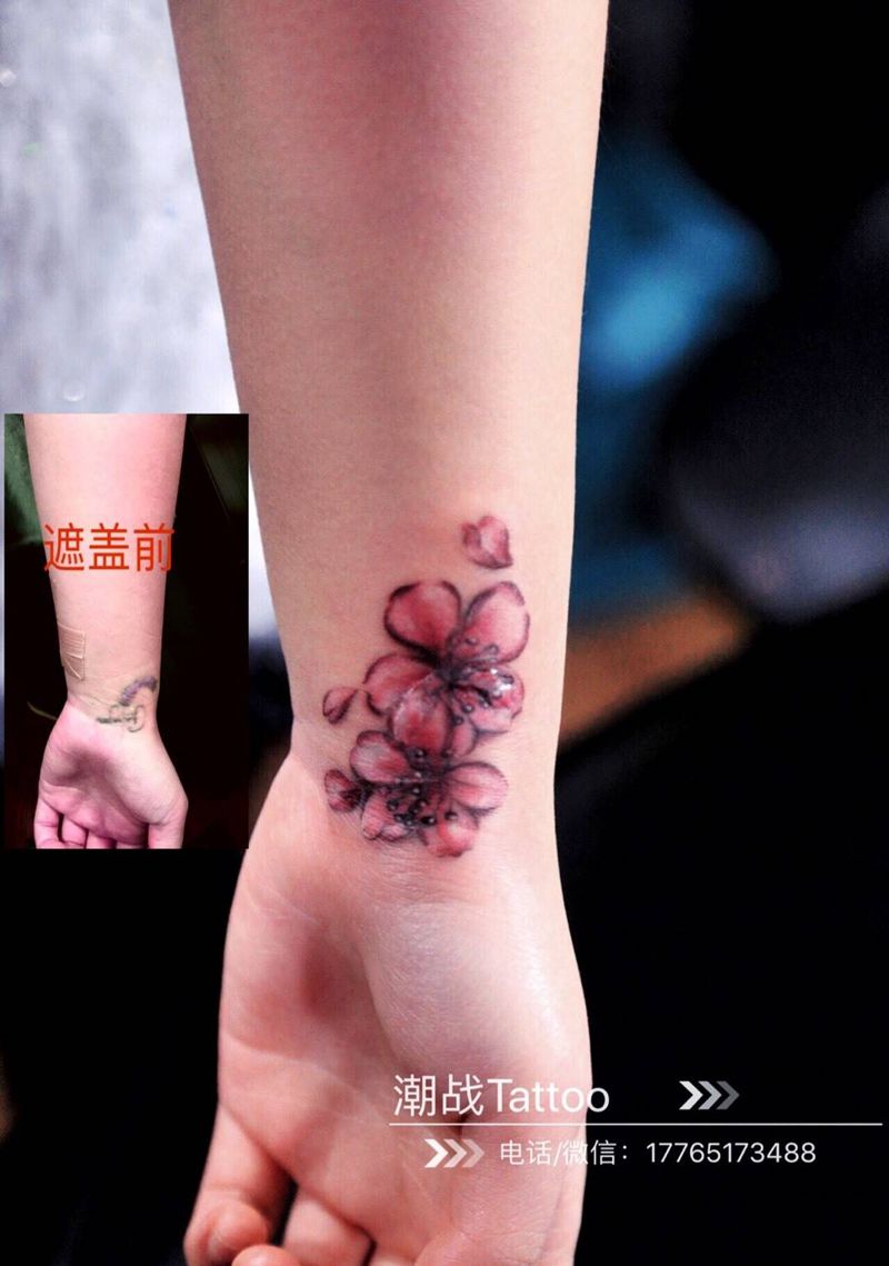 疤痕遮盖纹身图片_成品手臂清新植物遮盖纹身图案