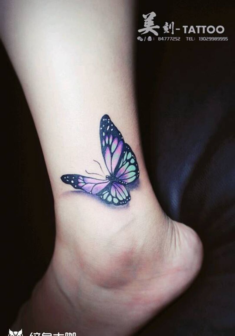 化蝶纹身图片_胸部腹部手臂腿部欧美清新写实国画动物成品纹身图案