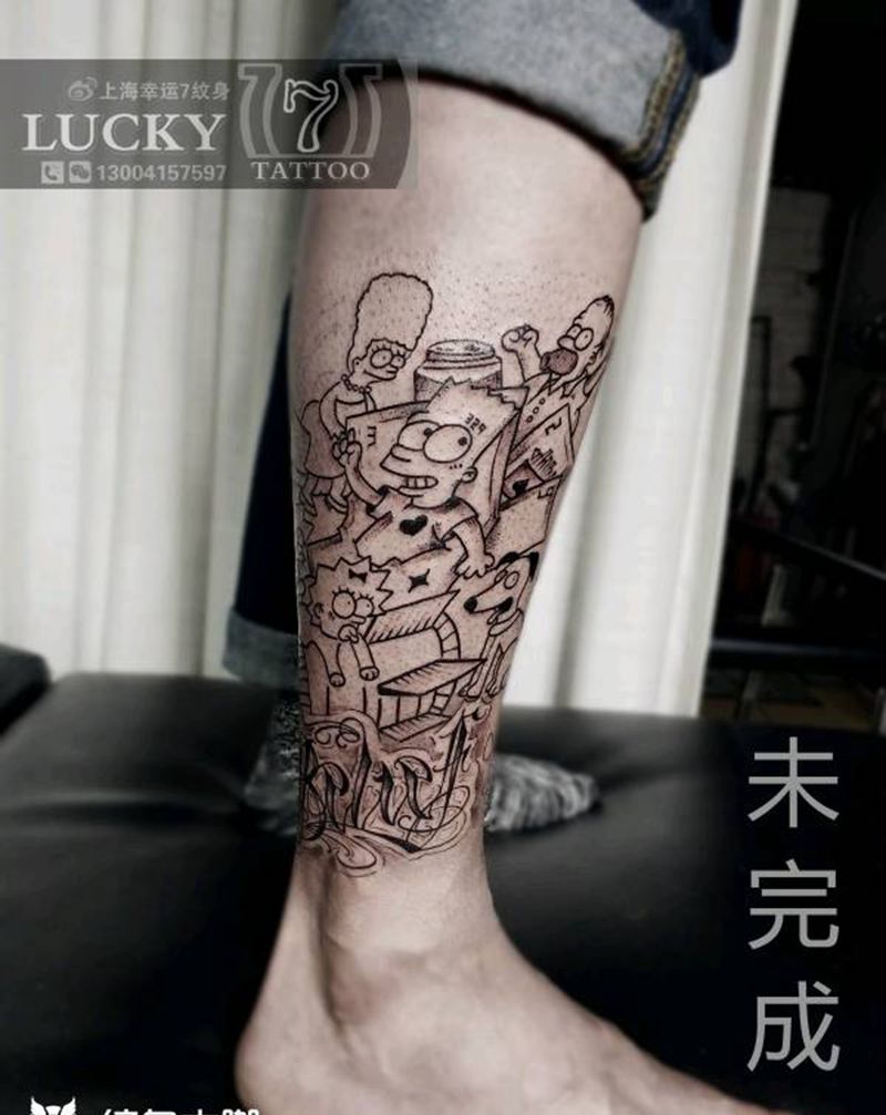 卡通|辛普森|幸运7纹身纹身图片_腿部欧美卡通成品纹身图案
