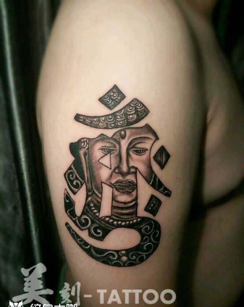 佛纹身图片_颈部背部手臂腿部传统习俗肖像人物鬼神宗教纹身图案