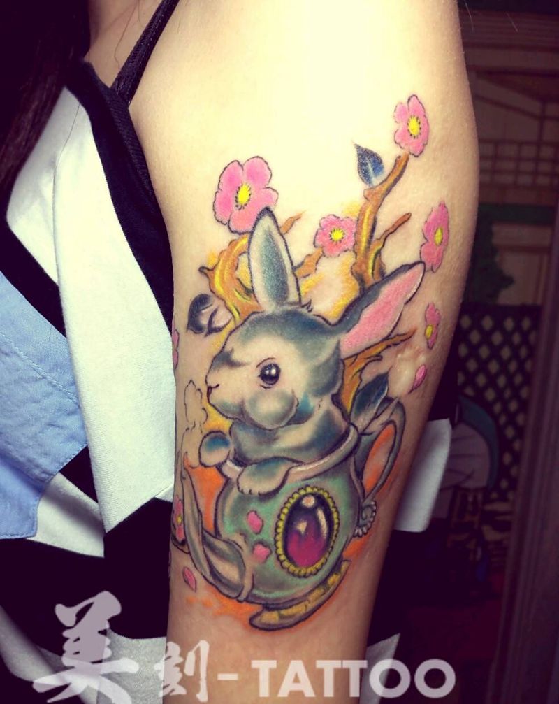 欧美小兔子纹身图片_手臂欧美动物成品纹身图案