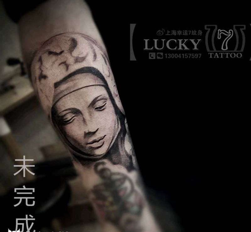 圣母|幸运7纹身纹身图片_手臂欧美写实人物纹身图案