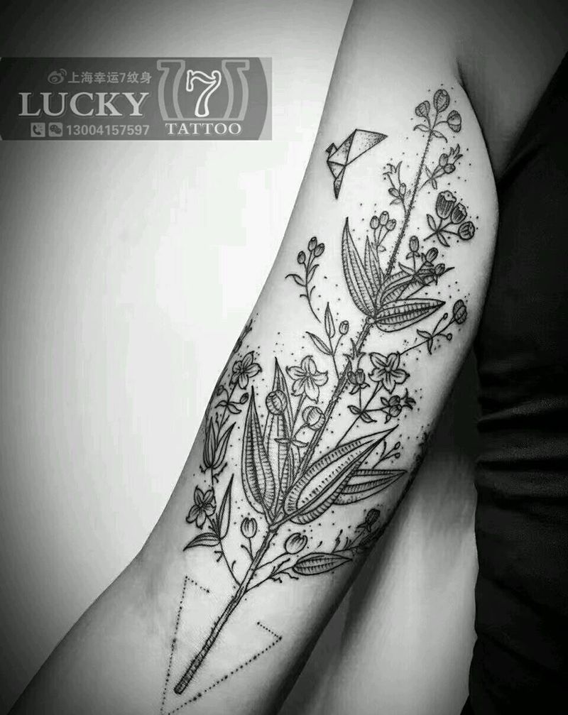 花草|幸运7纹身纹身图片_手臂清新植物图腾成品纹身图案