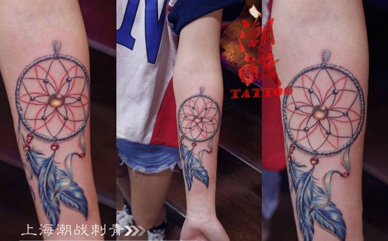 捕梦网纹身图片_成品手臂清新植物纹身图案