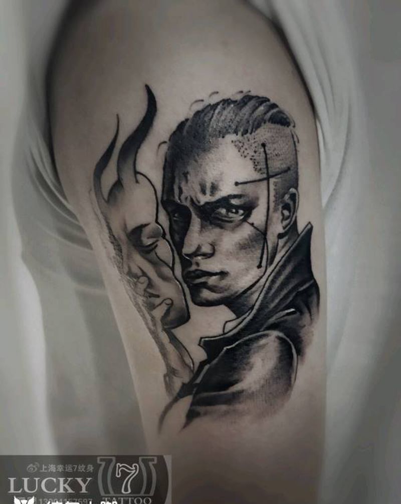 恶魔Boy|幸运7纹身纹身图片_手臂欧美人物暗黑成品纹身图案